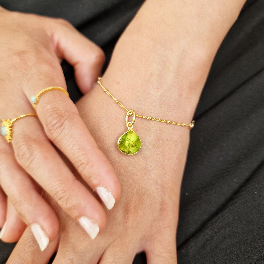 Natural Peridot August Birthstone Gold Plated Bracelet
