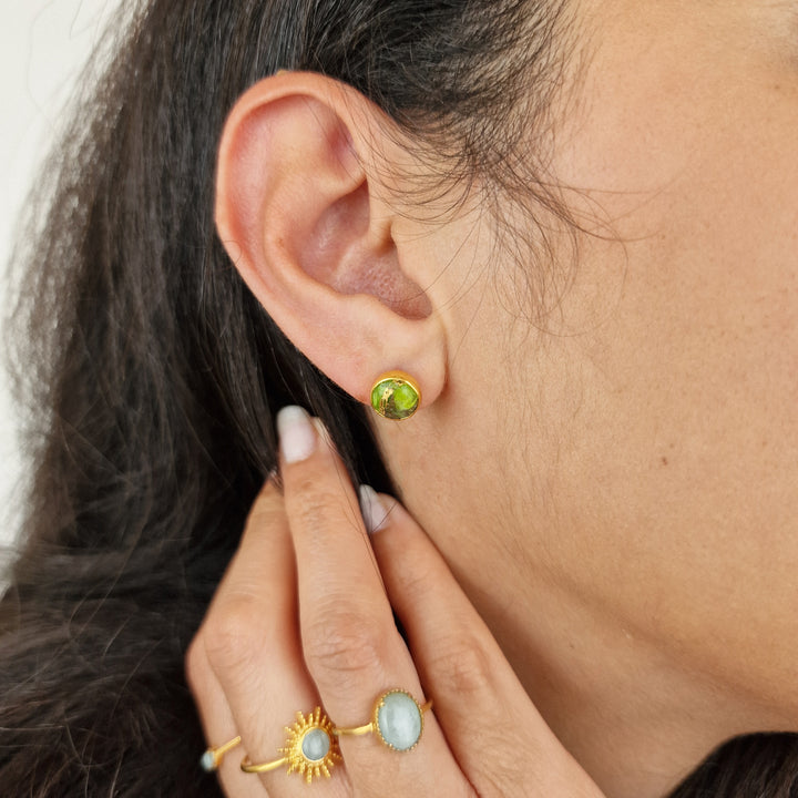 Peridot August Birthstone Stud Gold Plated Earrings
