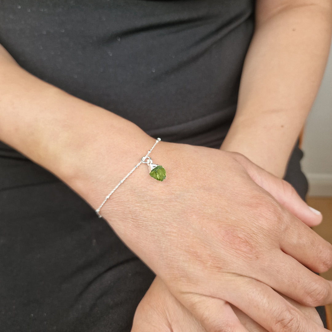 Sterling Silver Raw Peridot Crystal Bracelet