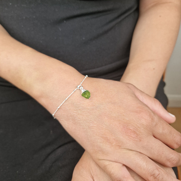 Sterling Silver Raw Peridot Crystal Bracelet