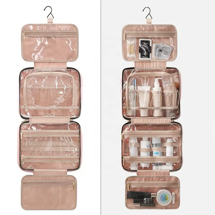Transparent Hanging Waterproof Toiletry Bag for Women Pink