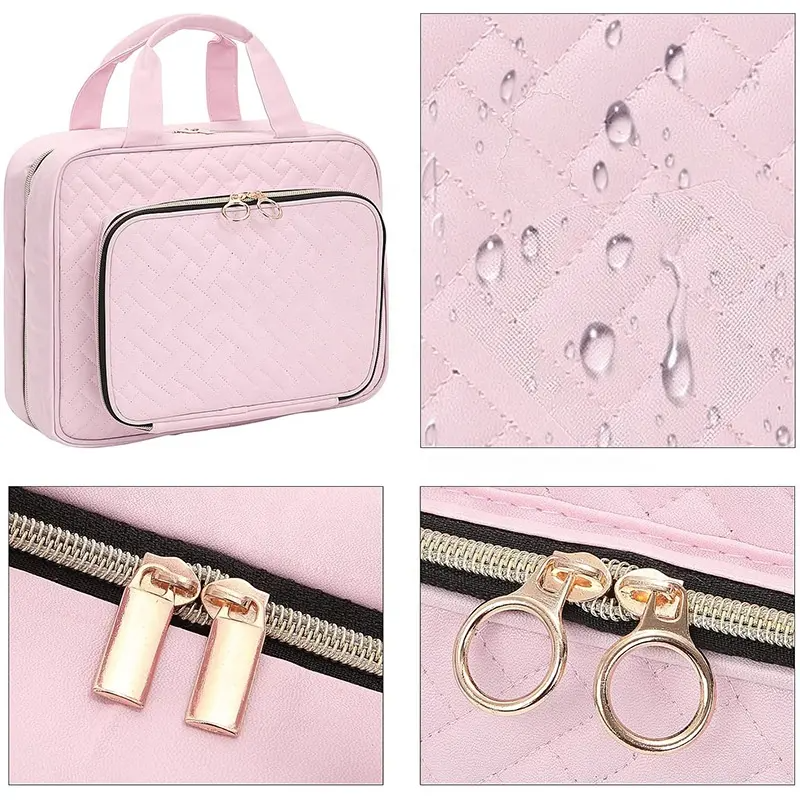 Transparent Hanging Waterproof Toiletry Bag for Women Pink