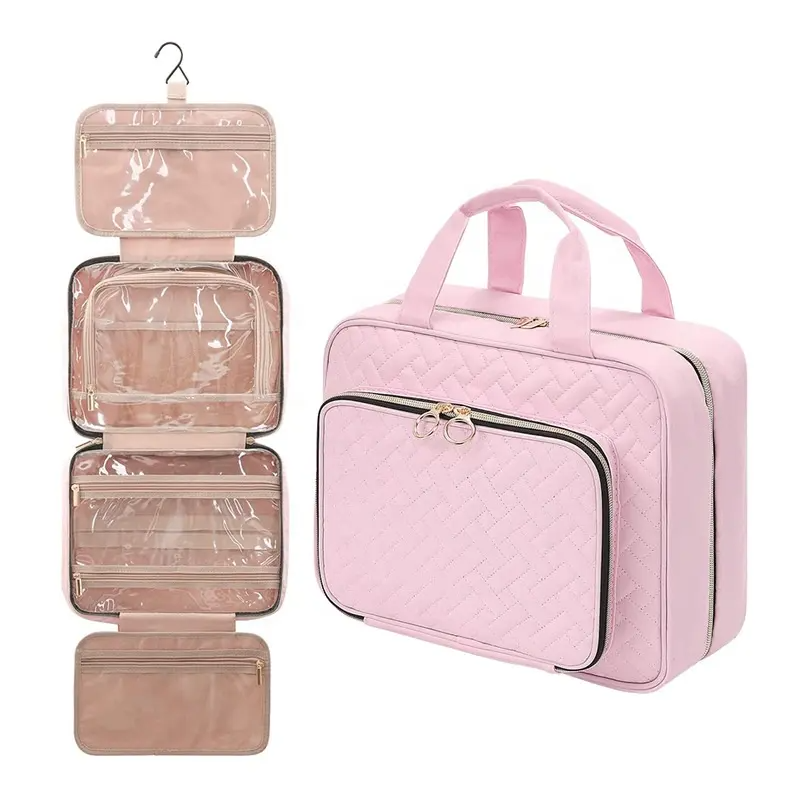 Transparent Hanging Waterproof Toiletry Bag for Women Pink