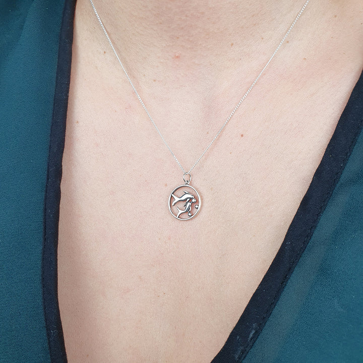 Pisces Zodiac Horoscope Charm Sterling Silver Necklace