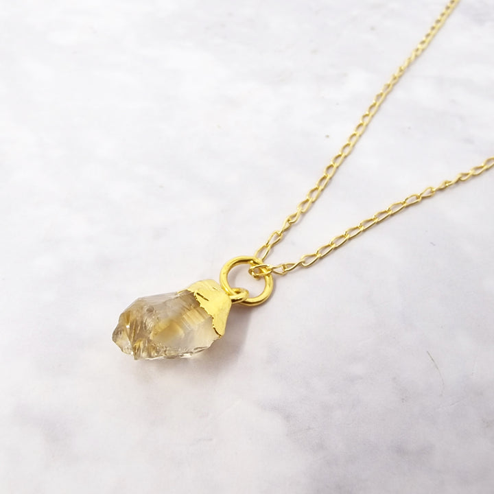Raw Citrine November Birthstone Gold Plated Necklace