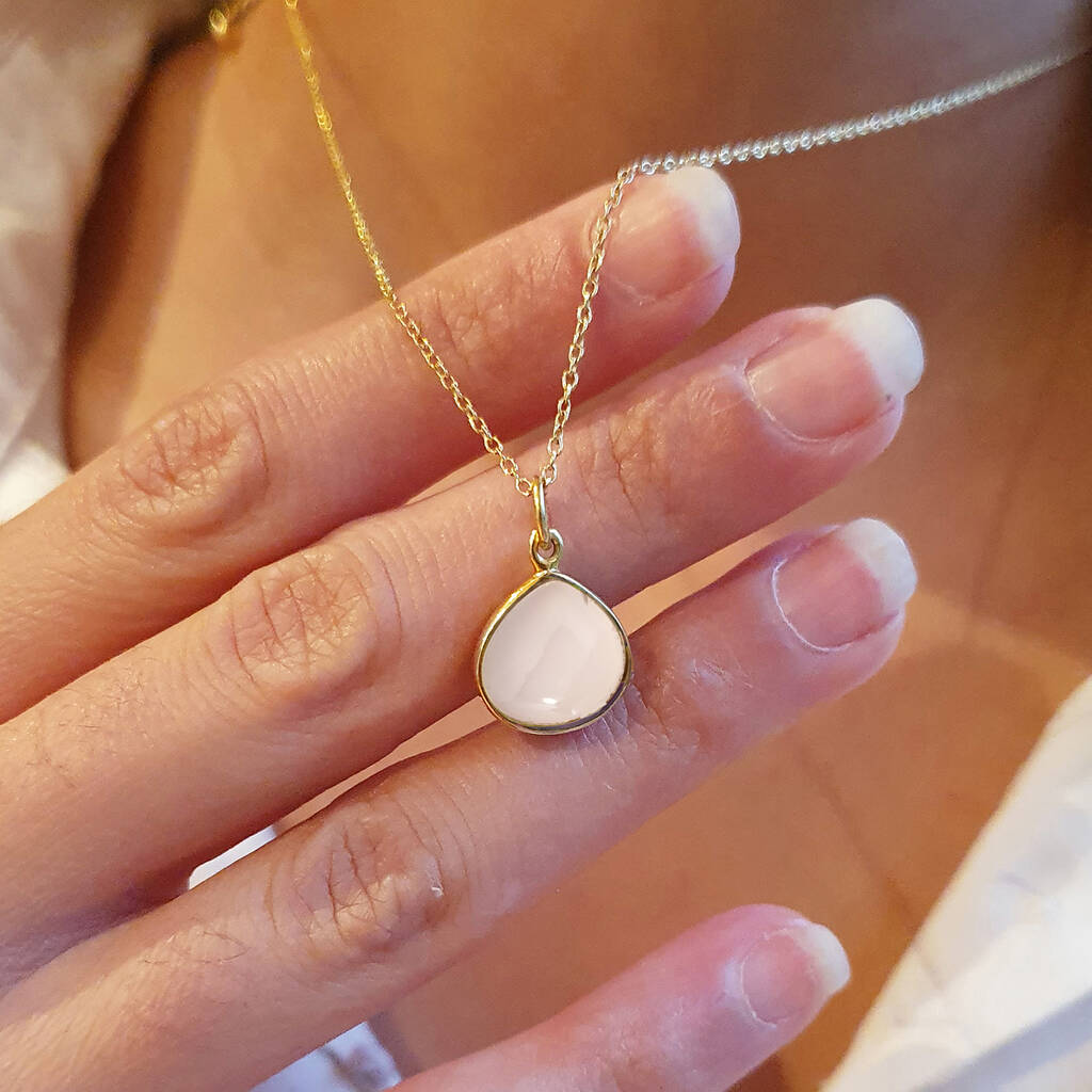 18ct Gold Vermeil Plated Rose Quartz Pendant Necklace