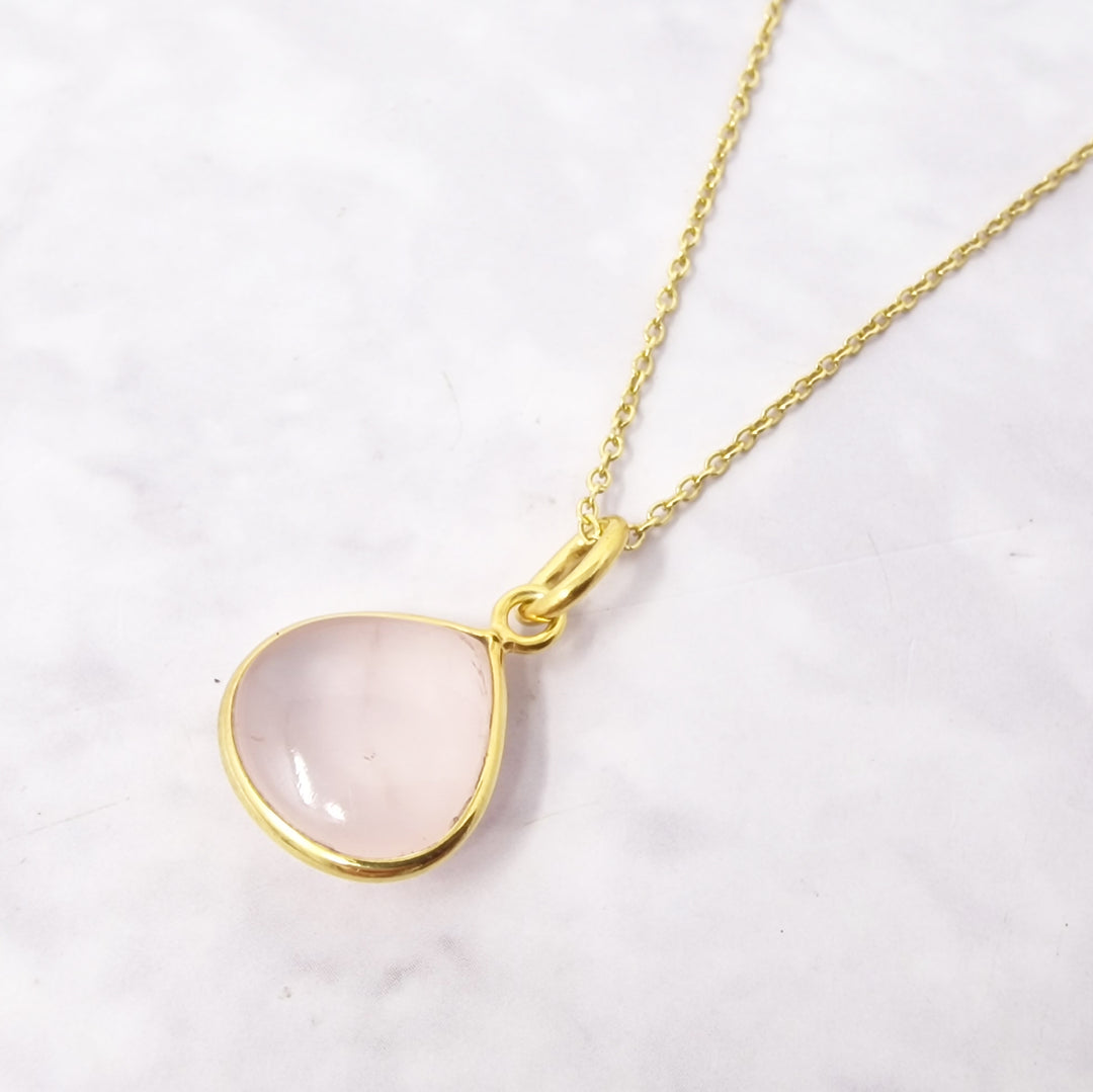 18ct Gold Vermeil Plated Rose Quartz Pendant Necklace