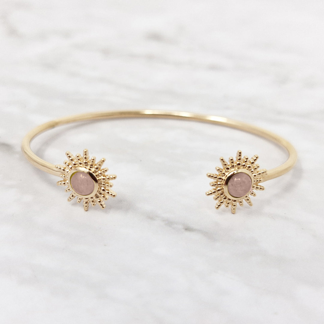 Rose Quartz October Birthstone Sunburst Bangle