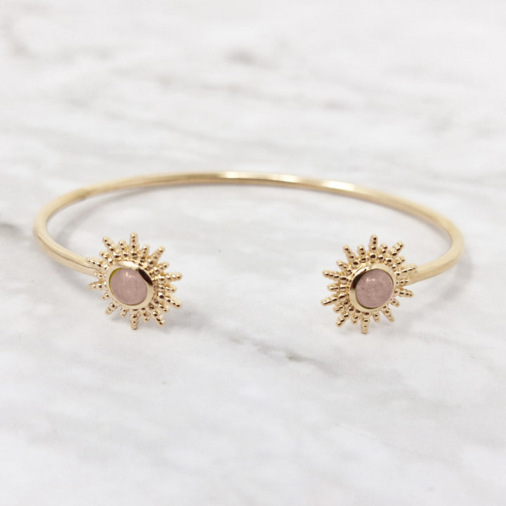 Rose Quartz October Birthstone Sunburst Bangle