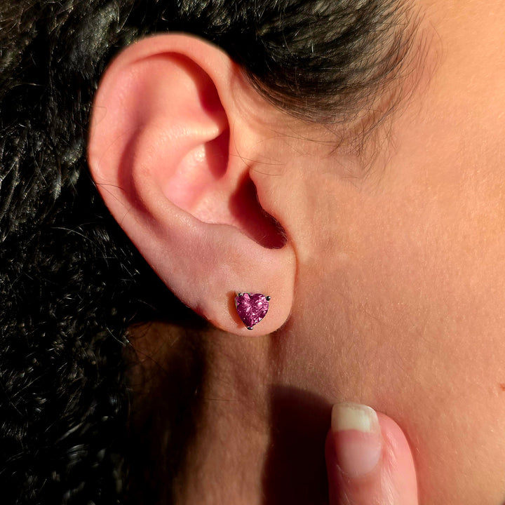 Ruby Heart Sterling Silver Stud Gemstone Earrings