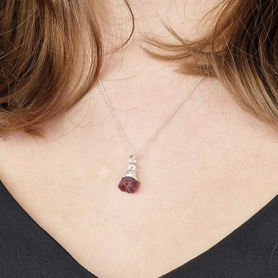 Raw Ruby Sterling Silver July Birthstone Necklace