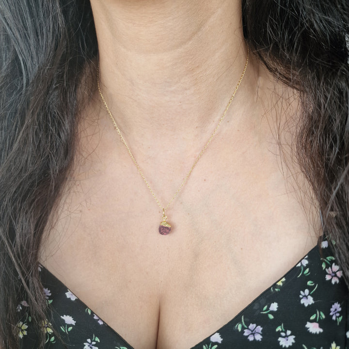 Raw Ruby Gold Plated July Birthstone Necklace