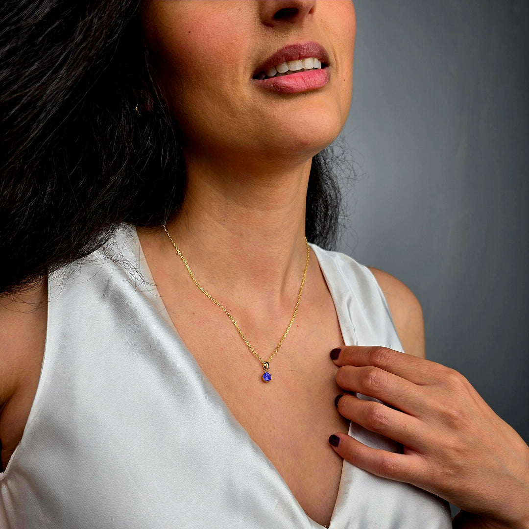 Mini Round Sapphire September Birthstone Pendant Necklace