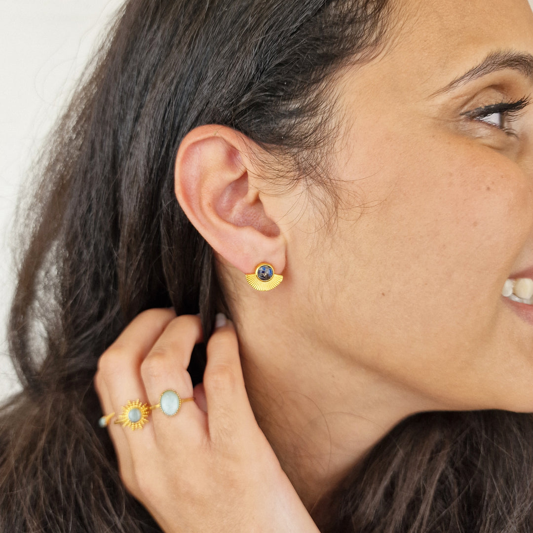 Sapphire September Birthstone Gold Plated Fan Earrings