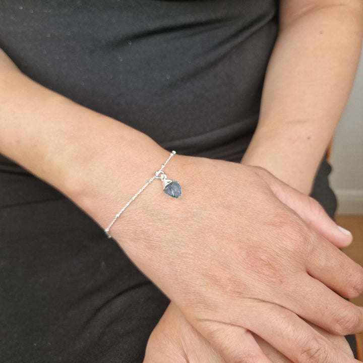 Raw Blue Sapphire Sterling Silver Bracelet
