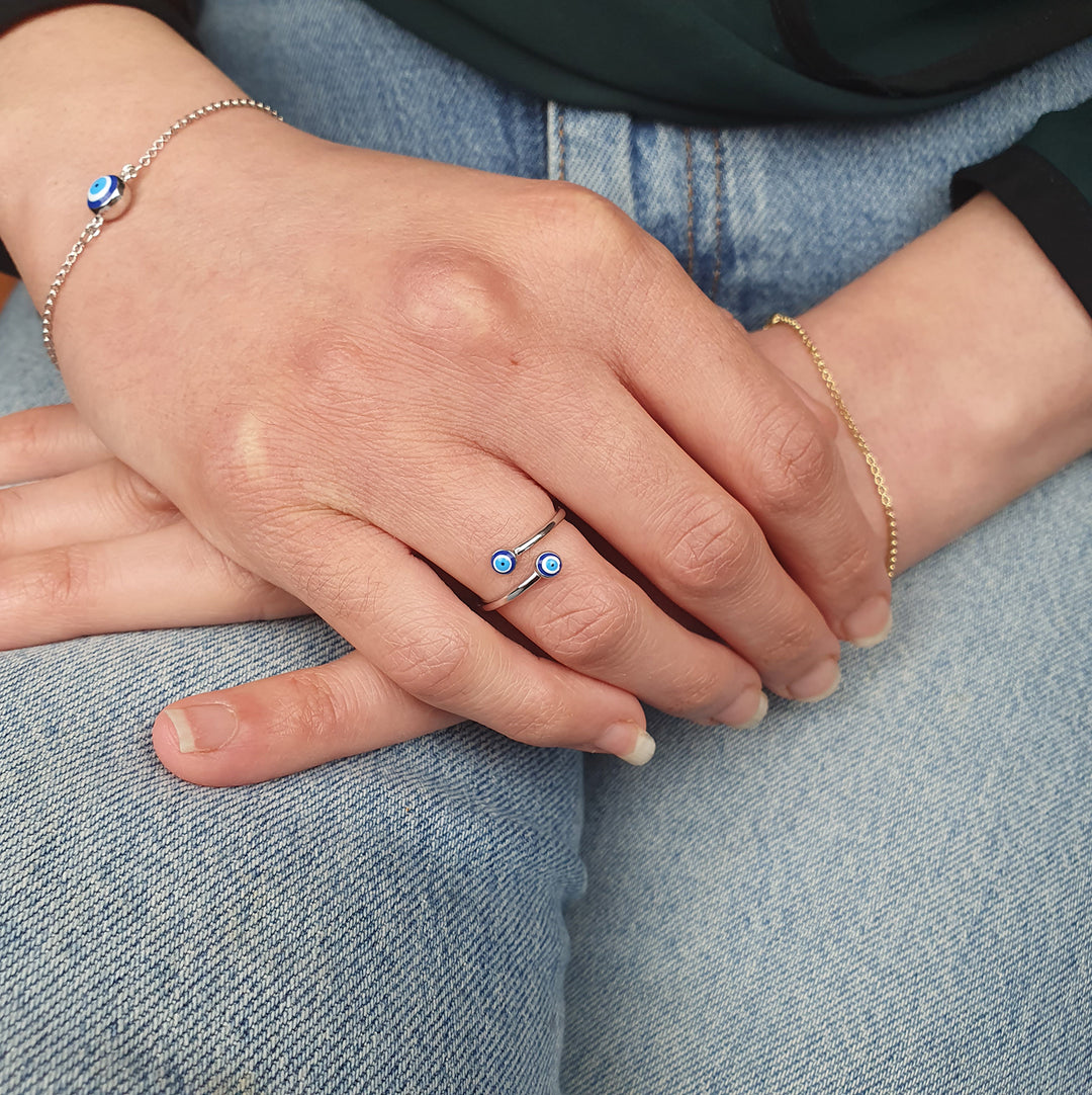 Turkish Blue Evil Eye Sterling Silver Stacking Ring