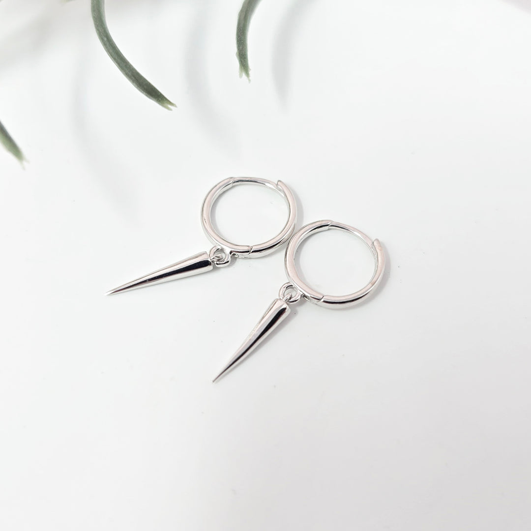 Dainty Spike Huggie Small Hoop Sterling Silver Earrings