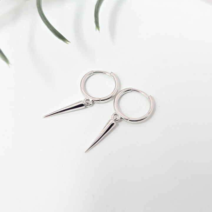 Dainty Spike Huggie Small Hoop Sterling Silver Earrings