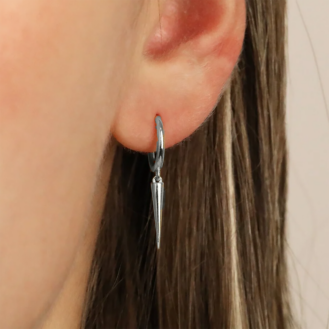 Dainty Spike Huggie Small Hoop Sterling Silver Earrings