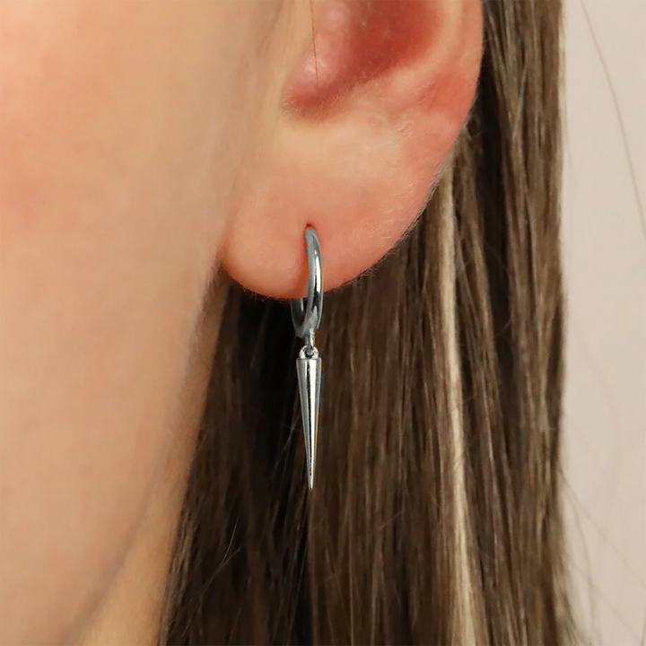 Dainty Spike Huggie Small Hoop Sterling Silver Earrings