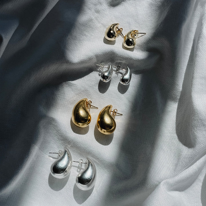 Statement Gold Plated Teardrop Style Stud Earrings