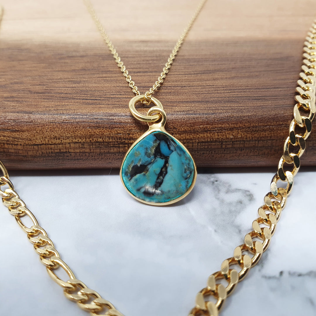 18ct Gold Vermeil Plated Tibetan Turquoise Necklace