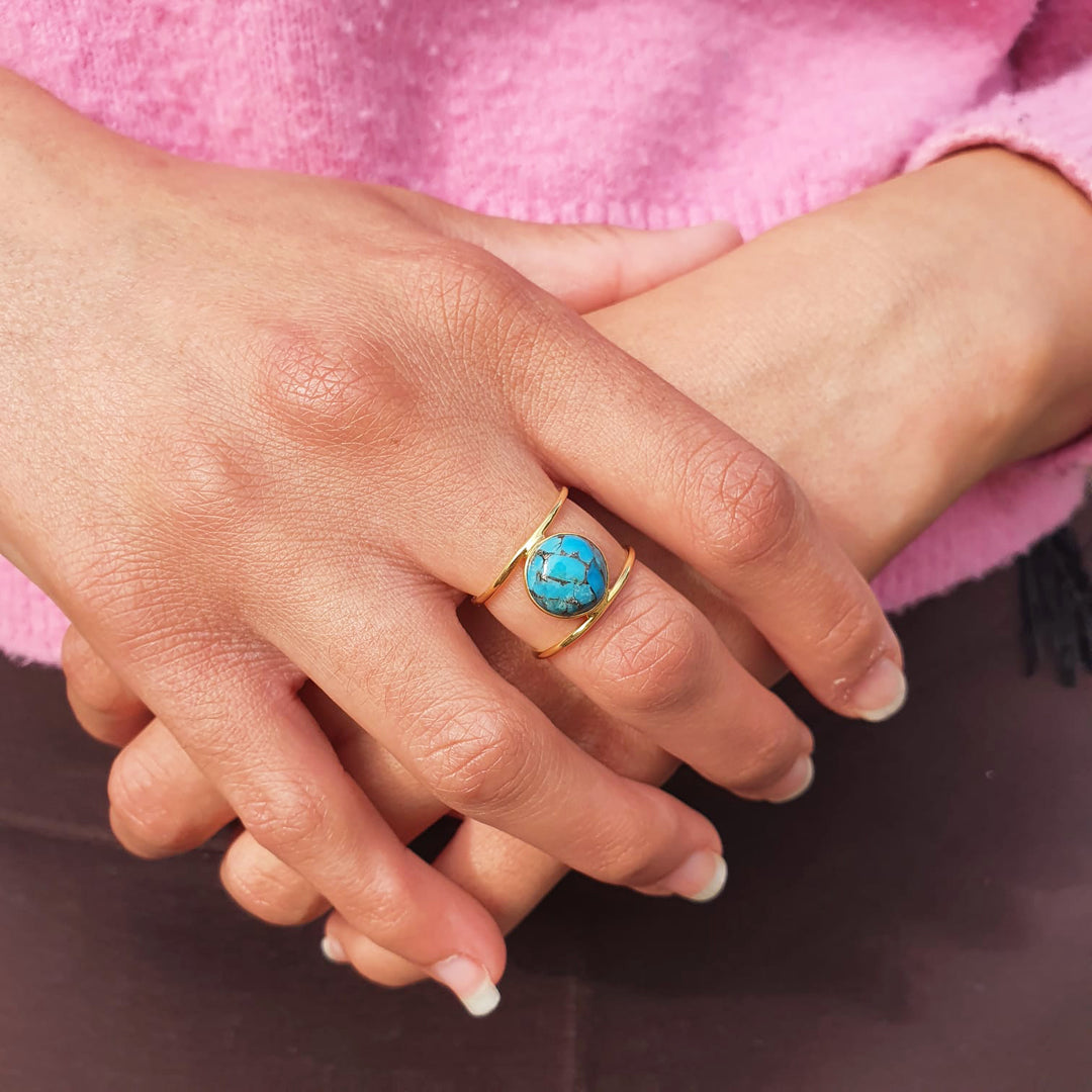 Turquoise Gemstone Gold Vermeil Played Statement Ring