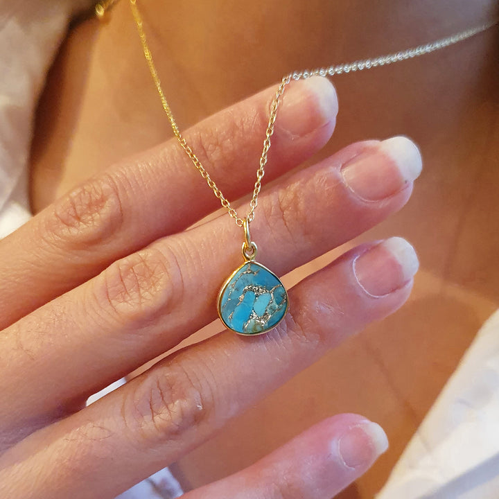 Blue Turquoise December Birthstone Gold Plated Necklace