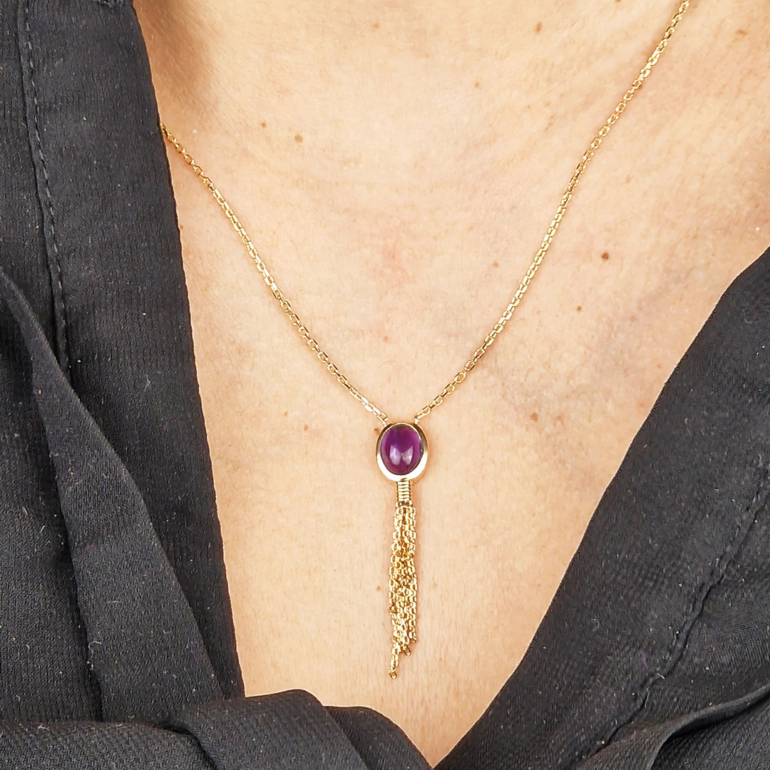 18ct Gold Vermeil Plated Oval Amethyst Necklace