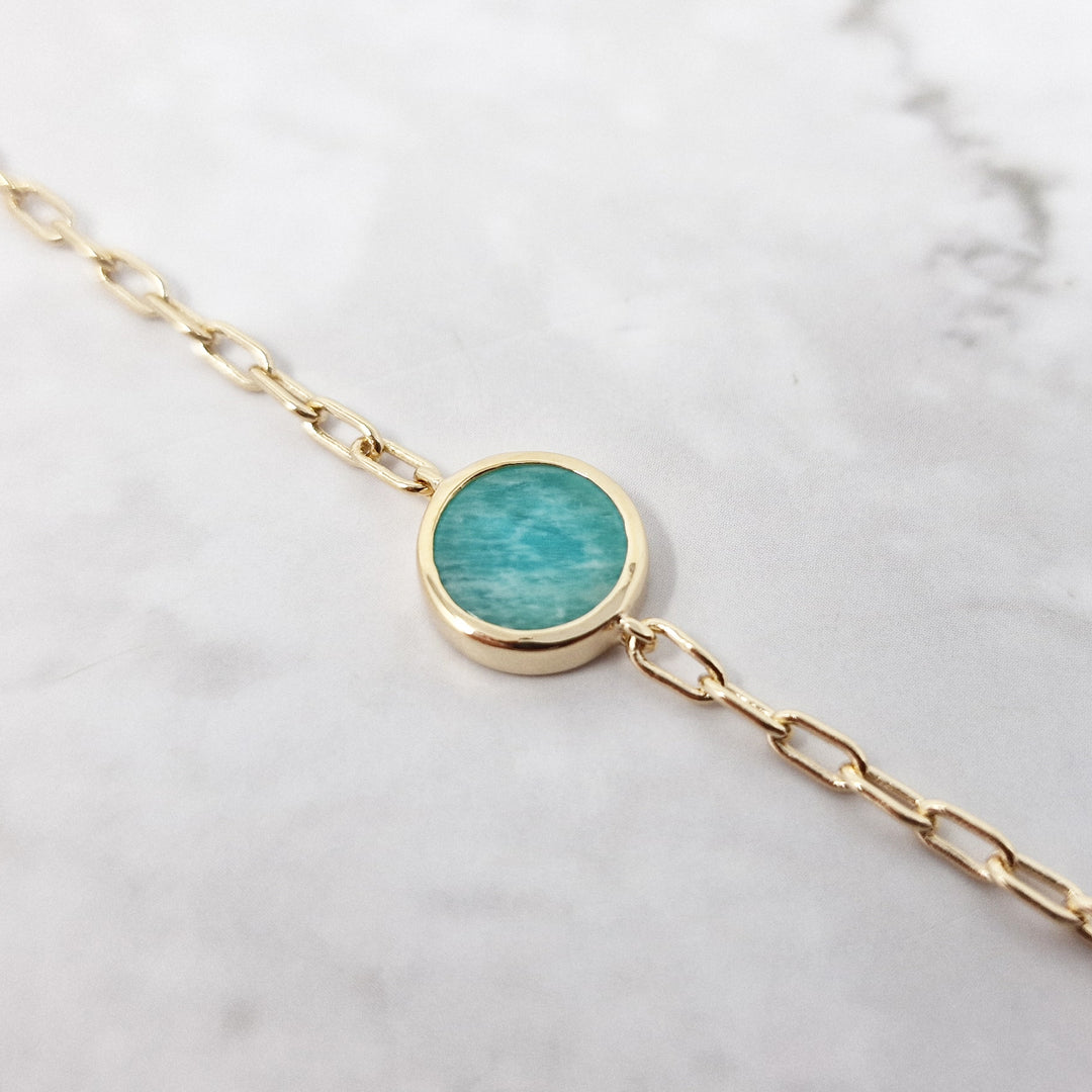 18ct Gold Vermeil Plated Round Amazonite Bracelet
