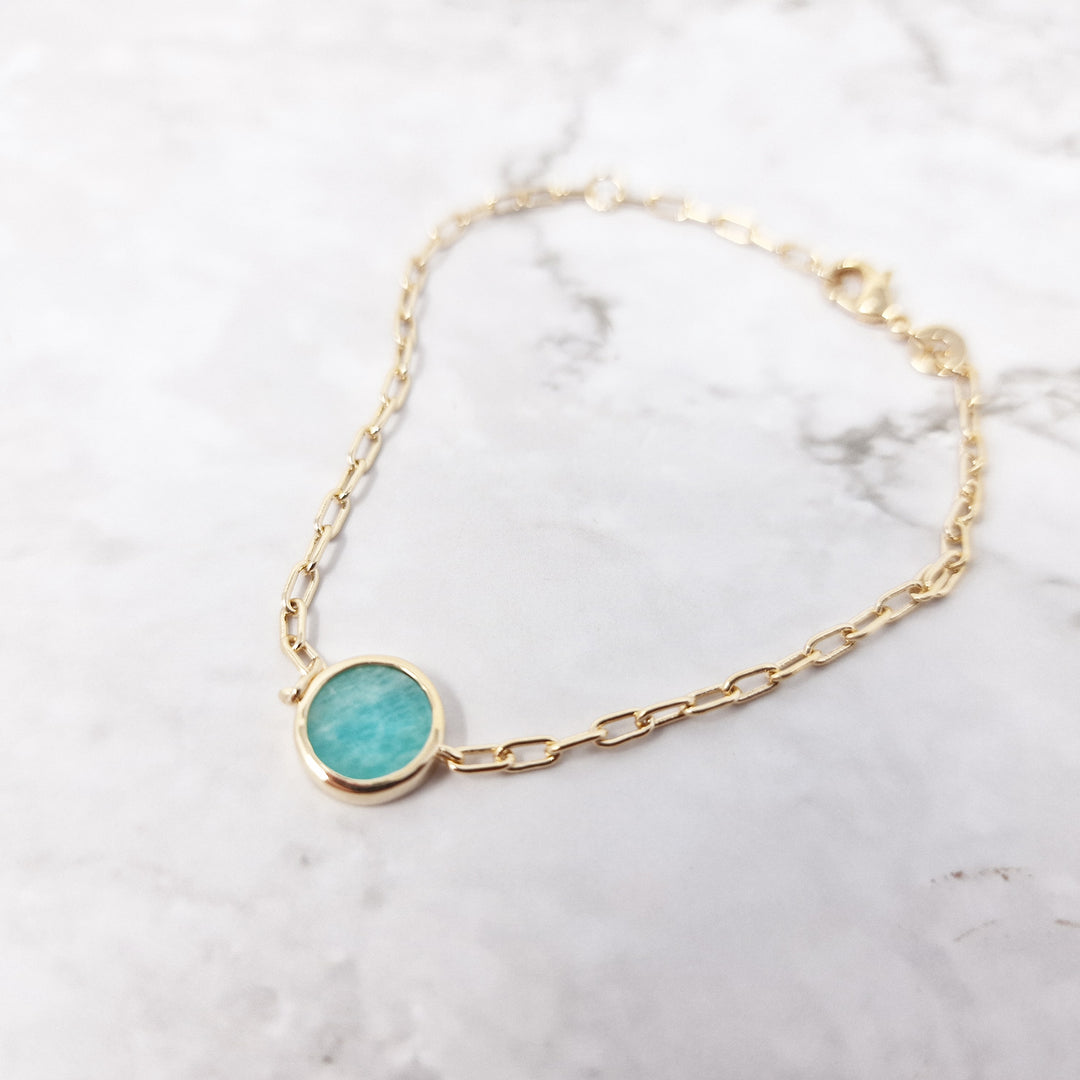 18ct Gold Vermeil Plated Round Amazonite Bracelet
