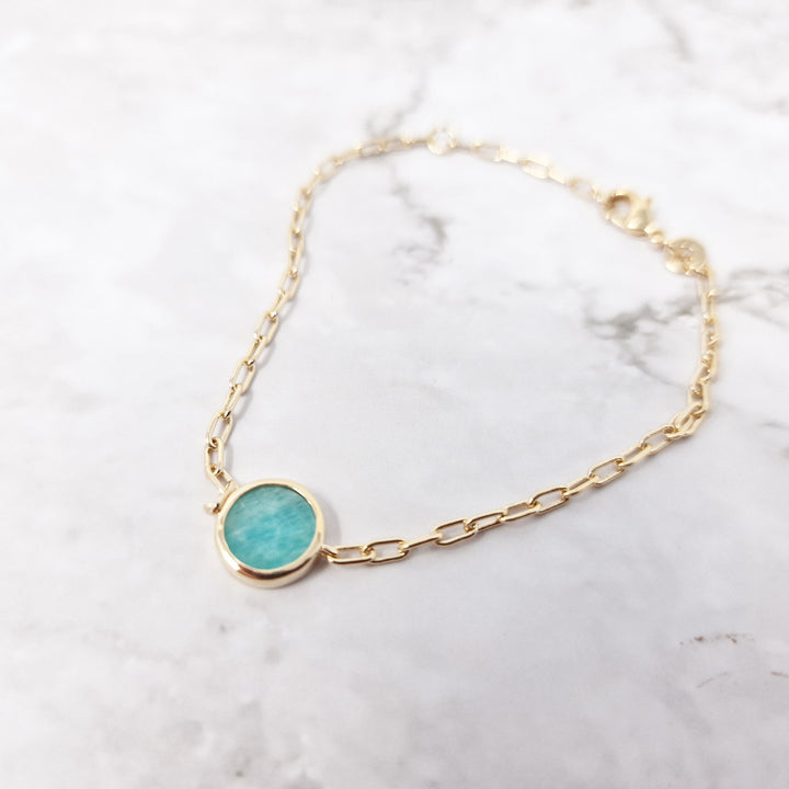 18ct Gold Vermeil Plated Round Amazonite Bracelet