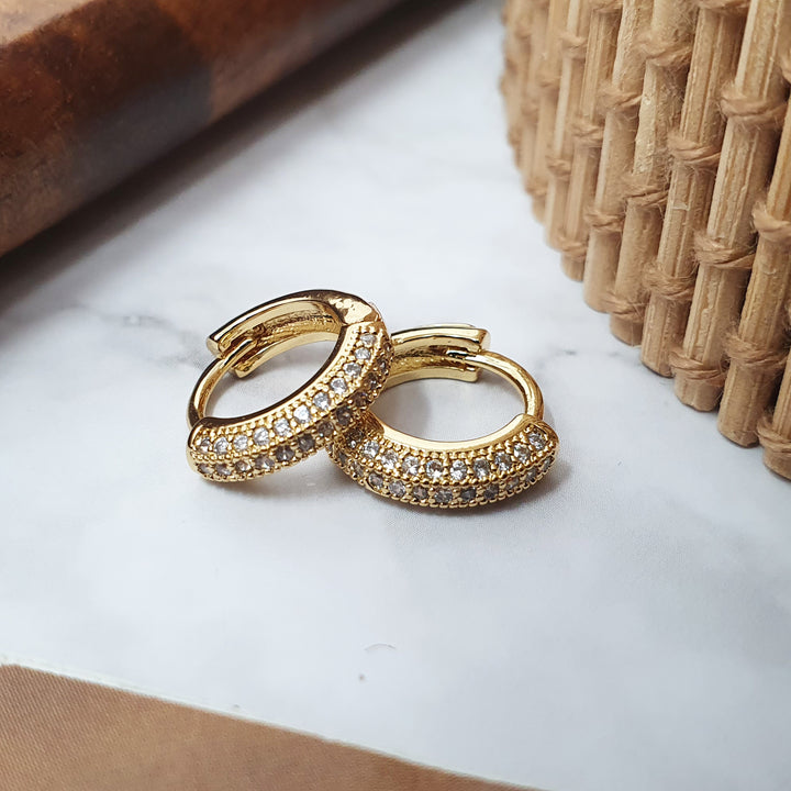 18ct Gold Plated Pave Huggie Earrings