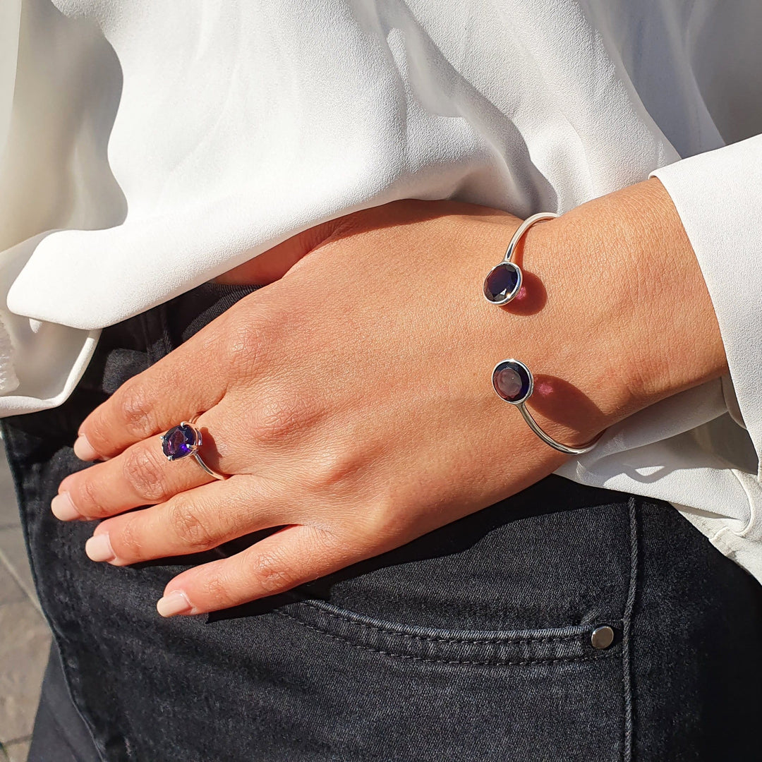 Sterling Silver Amethyst Oval  Prong Set Ring - February Birthstone Ring