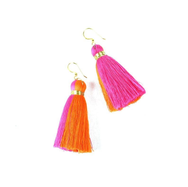 Orange and Pink tassel Pari earrings