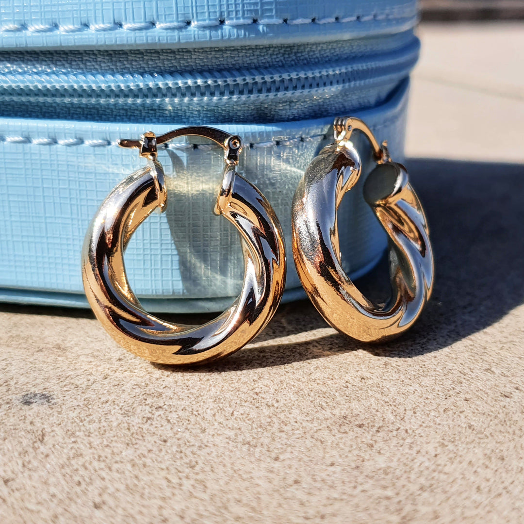 18k Gold Brush Hoop Earrings