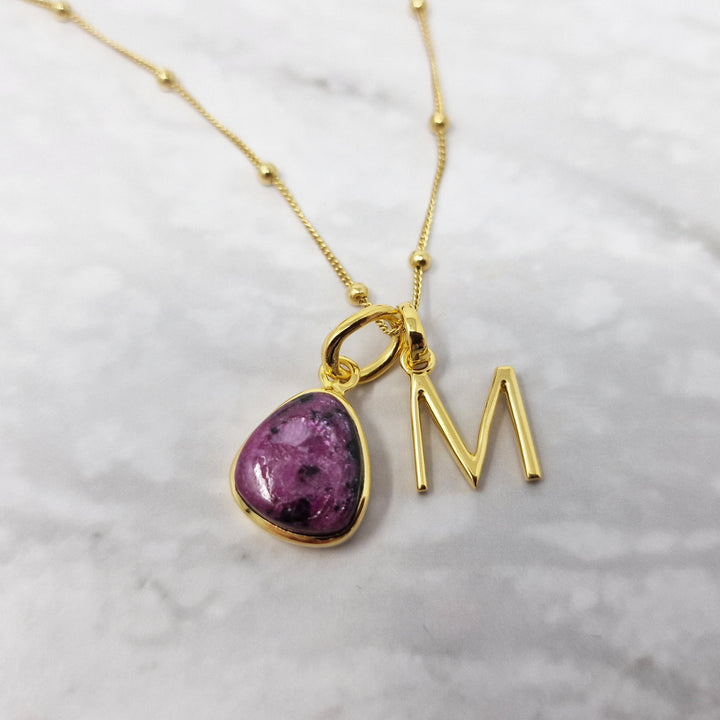18ct Gold Vermeil Plated Ruby Initial Necklace