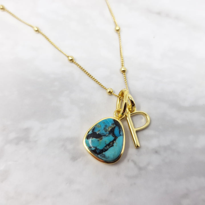 18ct Gold Vermeil Plated Turquoise Initial Necklace