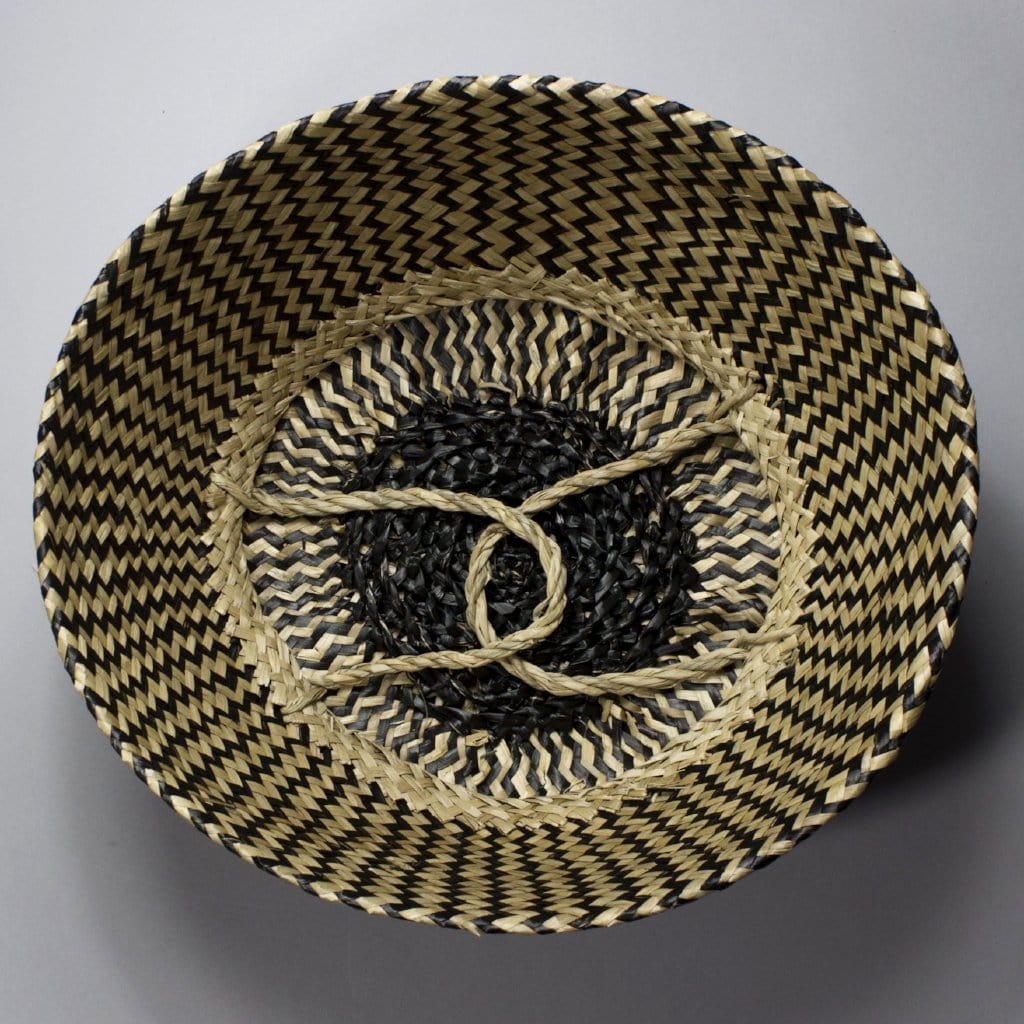 Linh - Folding Black Patterned Seagrass Storage Belly Basket