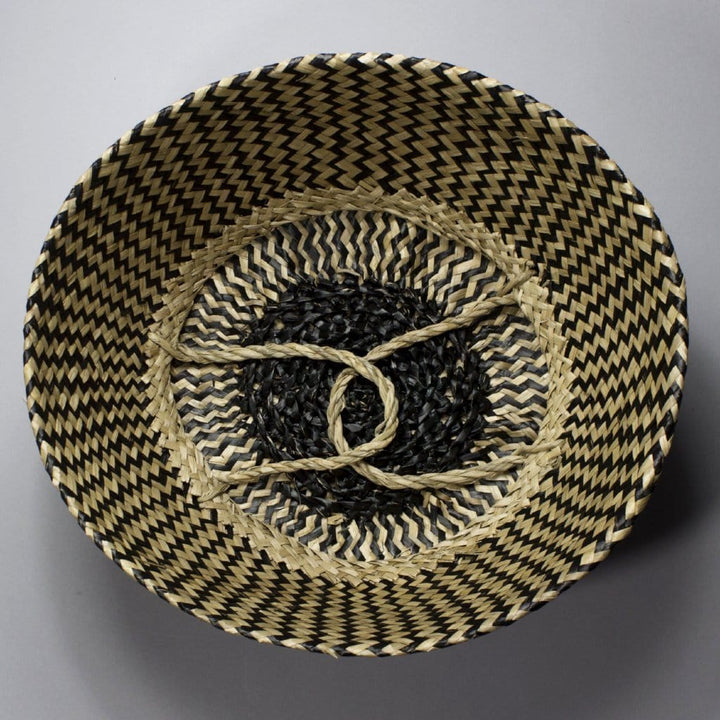 Linh - Folding Black Patterned Seagrass Storage Belly Basket