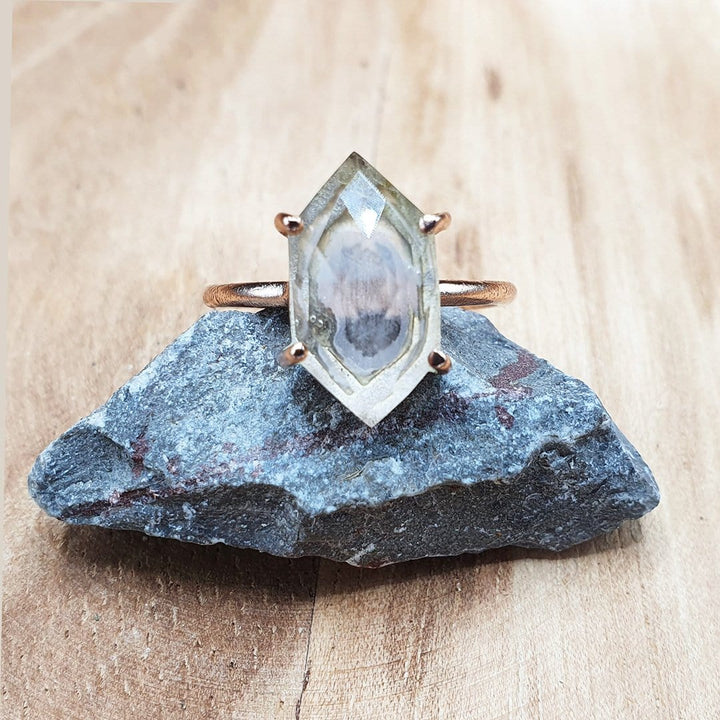 Mahika - Morganite Quartz Hexagon Prong Set Ring,