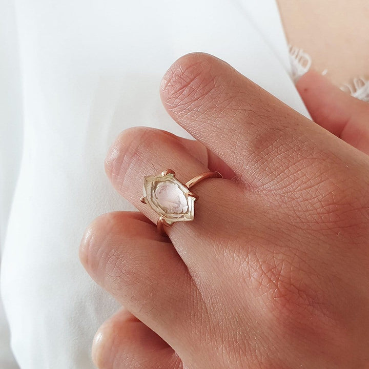 Mahika - Morganite Quartz Hexagon Prong Set Ring,