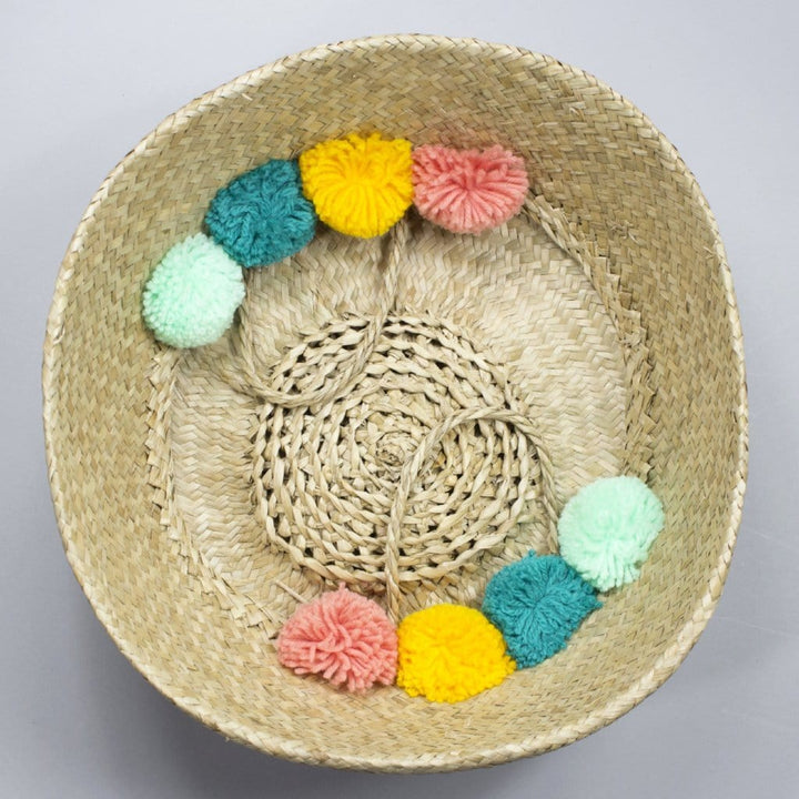 Mai - Folding Natural Toy Organiser Basket With Colourful Pompoms