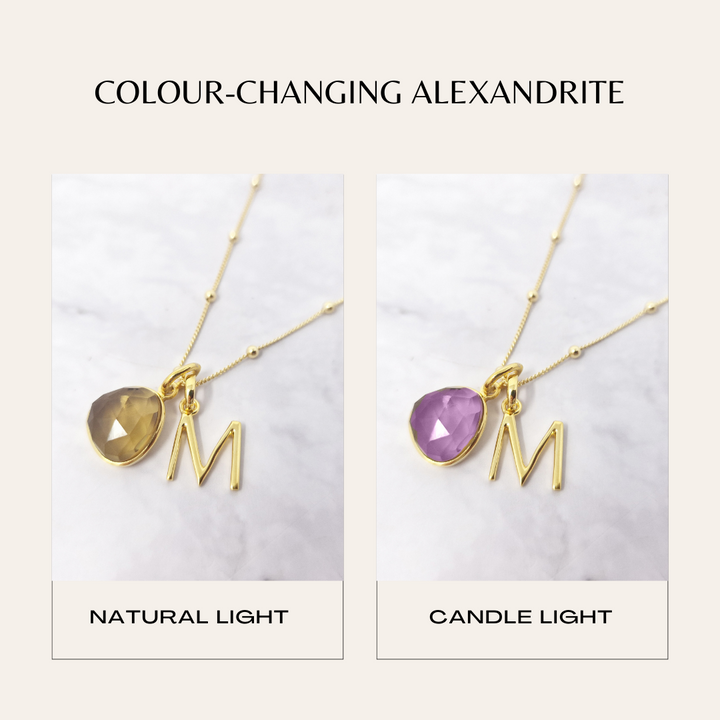 18ct Gold Plated Alexandrite June Birthstone Crystal Initial Necklace