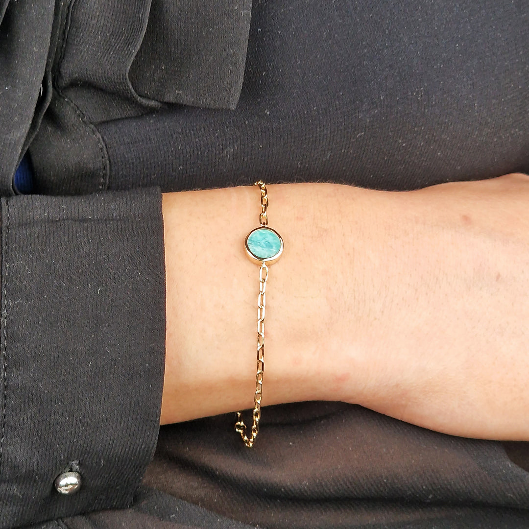 18ct Gold Vermeil Plated Round Amazonite Bracelet