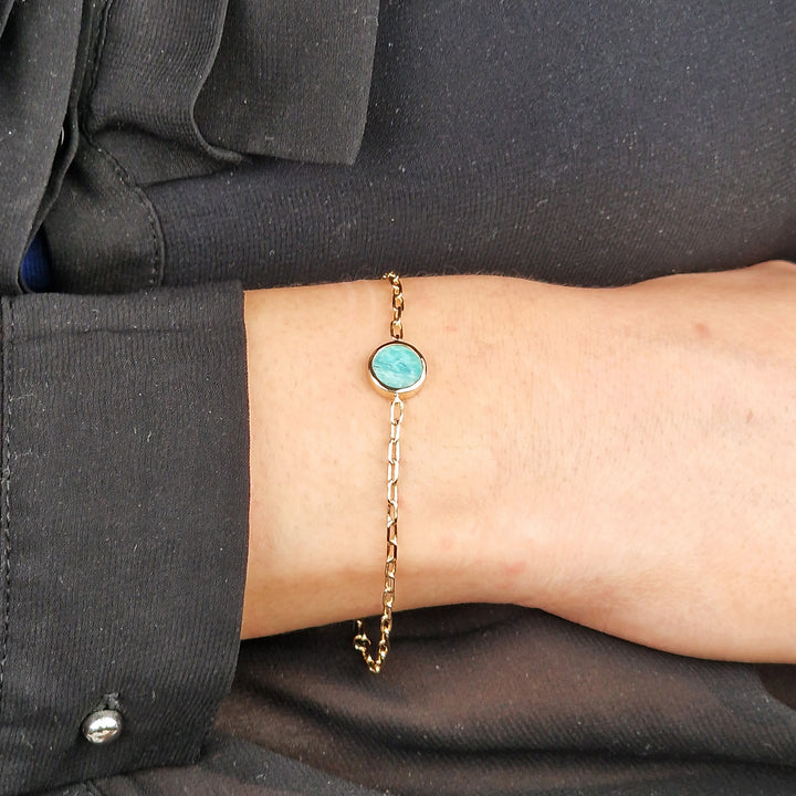 18ct Gold Vermeil Plated Round Amazonite Bracelet