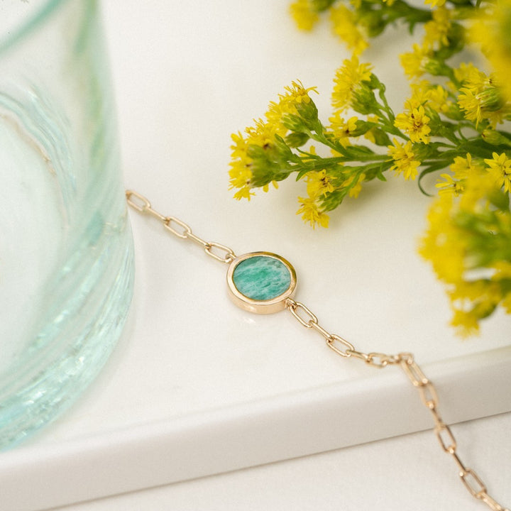 18ct Gold Vermeil Plated Round Amazonite Bracelet