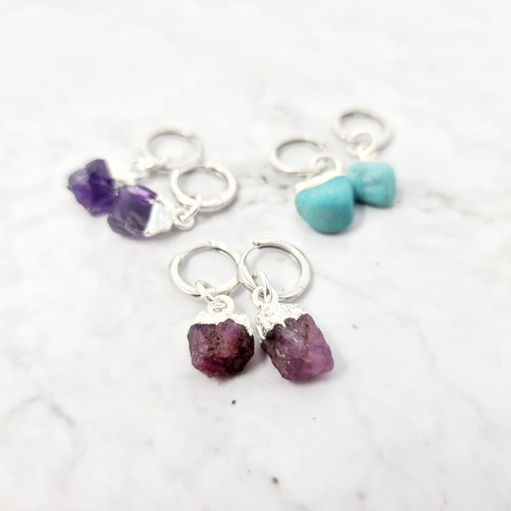 Birthstone Huggie Small Hoops Sterling Silver Earrings