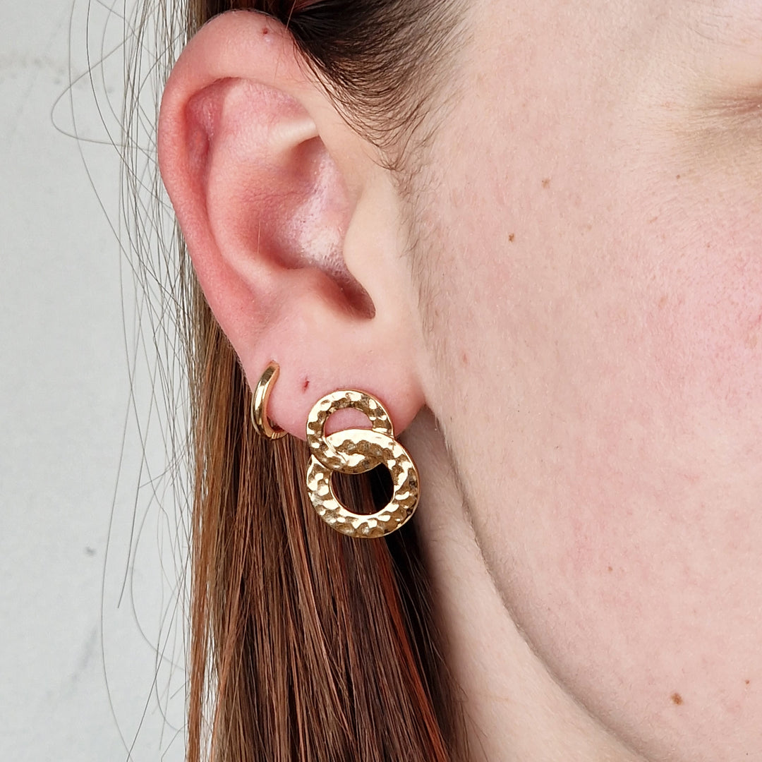 18ct Gold Plated Double Hoop Drop Earrings