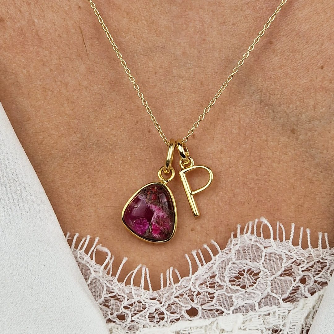 18ct Gold Vermeil Plated Garnet Initial Necklace
